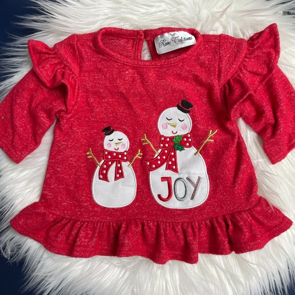 Rare Editions Christmas Snowman Joy Applique Outfit Set - Size 6 Months - Picture 2 of 10